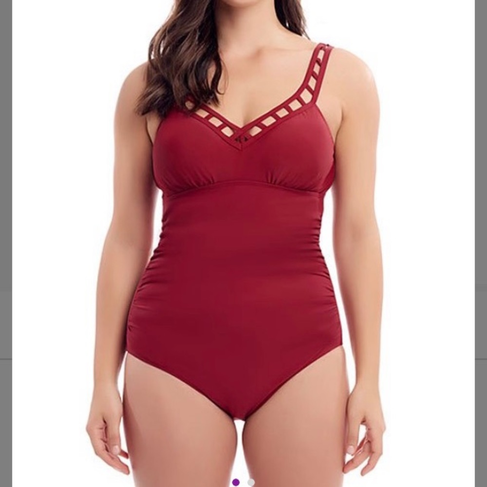 Red lattice-trim one piece